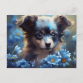 Carte Postale Chien Fleur Bleu ポストカード (正面)