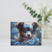 Carte Postale Chien Fleur Bleu ポストカード (スタンド正面)