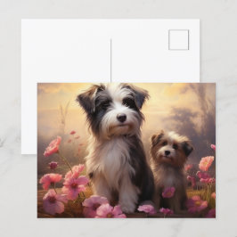 Carte Postale Chien Fleurissant ポストカード