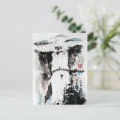 Carte Postale chute d'eau aquarelle chinoise ポストカード (スタンド正面)