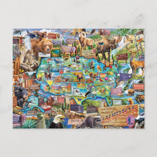Carte Postale Collage parcs nationaux américains ポストカード (正面)