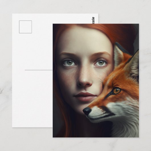 Carte postale Fille au renard ポストカード (正面/裏面)