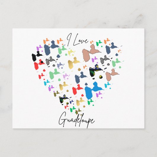 Carte postale Guadeloupe – Motif coeur multicolore ポストカード (正面)