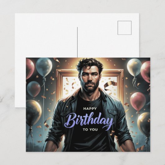 Carte Postale Happy Birthday 2026 -3 ポストカード (正面/裏面)