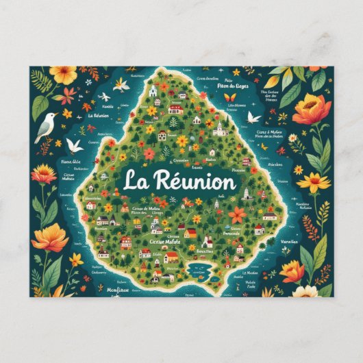 Carte postale La Réunion – Carte illustrée de l’îl ポストカード (正面)