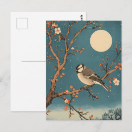 Carte Postale Moonlit Bird on Blossom Branch ポストカード