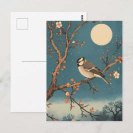 Carte Postale Moonlit Bird on Blossom Branch ポストカード