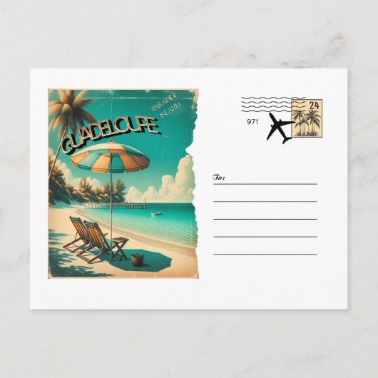 Carte Postale Rétro Guadeloupe Plage Exotique ポストカード (正面)