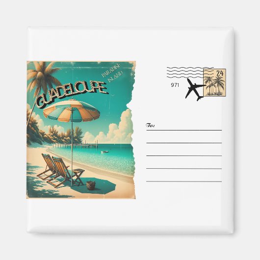 Carte Postale Rétro Guadeloupe Plage Exotique マグネット (正面)