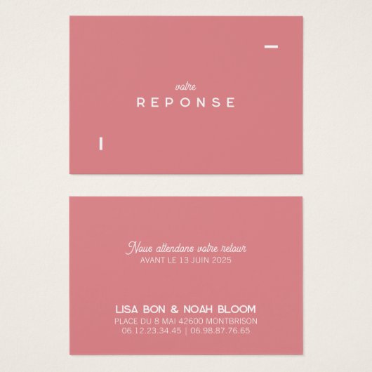 Carte réponse Colorus - Rose (正面&裏面)