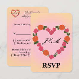 Carte-réponse mariage rose orange couronne coeur 出欠カード