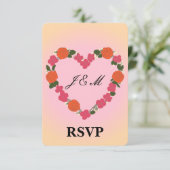 Carte-réponse mariage rose orange couronne coeur 出欠カード (スタンド正面)