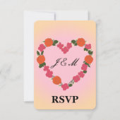 Carte-réponse mariage rose orange couronne coeur 出欠カード (正面)