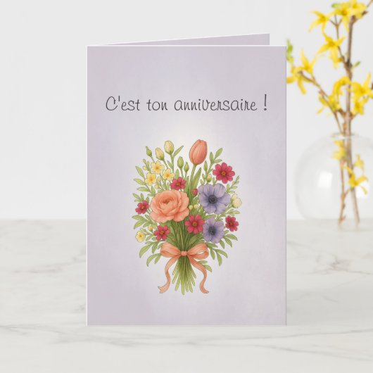 Carte voeux pliée, couleur lilas et rêves カード (黄色い花)