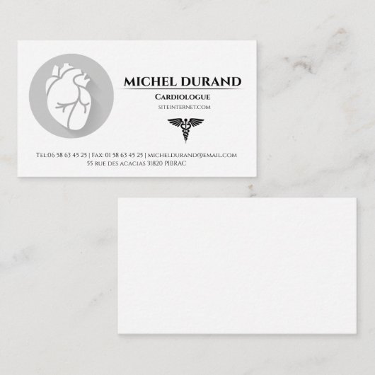Cartes de visite Médicales Cardiologue 名刺 (正面/裏面)