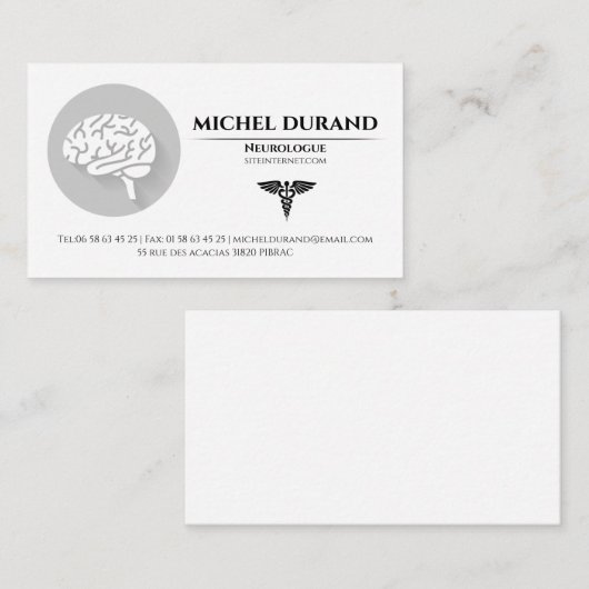 Cartes de visite Médicales Neurologue 名刺 (正面/裏面)