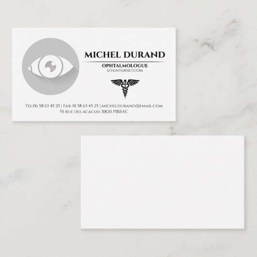 Cartes de visite Médicales ophtalmologue 名刺 (正面/裏面)