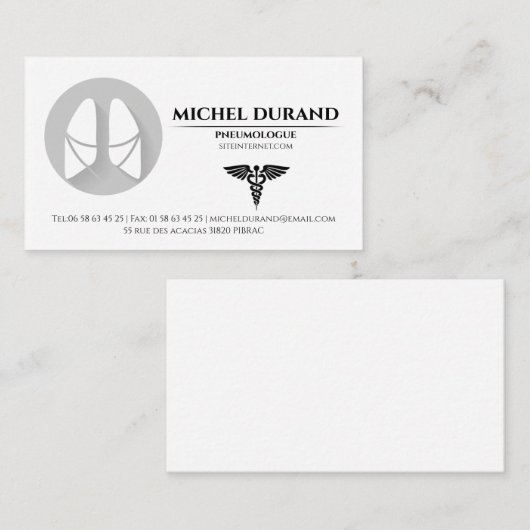 Cartes de visite Médicales pneumologue 名刺 (正面/裏面)