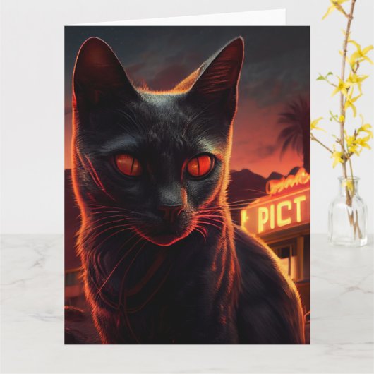 Cartes de vœux Black Cat カード (黄色い花)