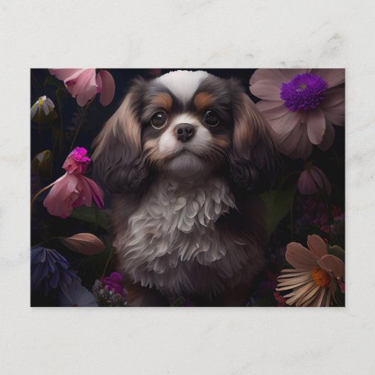 Cartes Postales chien Fleur ポストカード (正面)