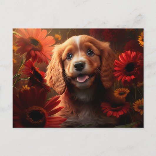 Cartes Postales chien Fleur ポストカード (正面)