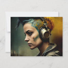 Cartes Postales Fille Ecouteur ポストカード