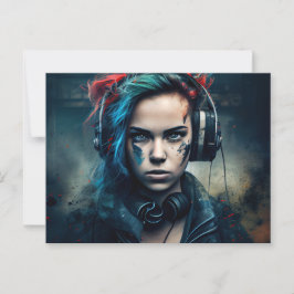 Cartes Postales Fille Ecouteur ポストカード