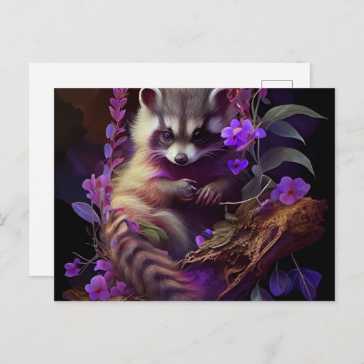 Cartes Postales Raccoon Mauve ポストカード (正面/裏面)