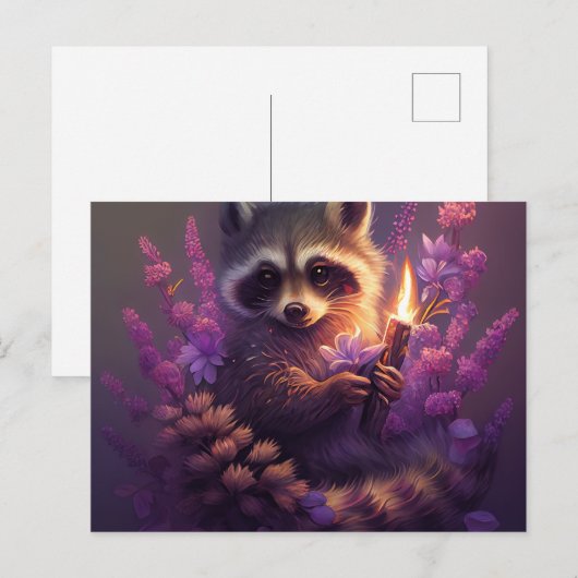 Cartes Postales Raccoon Mauve ポストカード (正面/裏面)