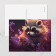 Cartes Postales Raccoon Mauve