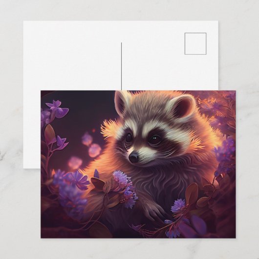 Cartes Postales Raccoon Mauve ポストカード (正面/裏面)
