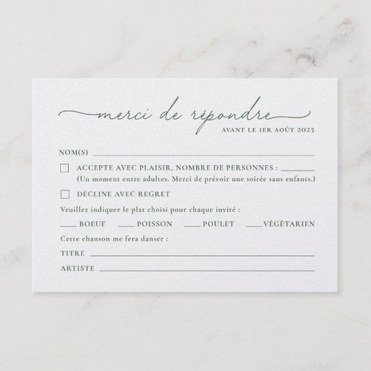 Carton Réponse | French 出欠カード (正面)