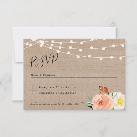 Carton réponse RSVP Champêtre Guinguette (正面)