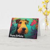 Cartoon Airedale Terrier in a Gardenカスタム カード (黄色い花)