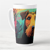 Cartoon Airedale Terrier in a Gardenラテマグ カフェラテマグ (左アングル)