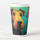 Cartoon Airedale Terrier in a Gardenラテマグ カフェラテマグ (正面)