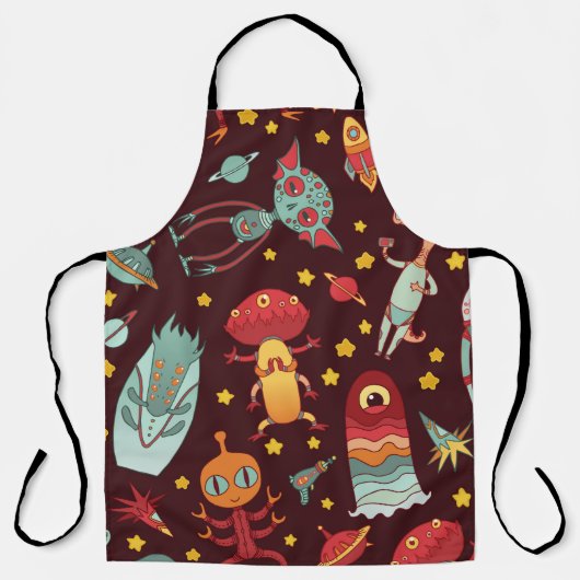 Cartoon aliens vintage seamless pattern. エプロン (正面)