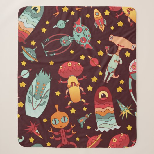 Cartoon aliens vintage seamless pattern. シェルパブランケット (正面)