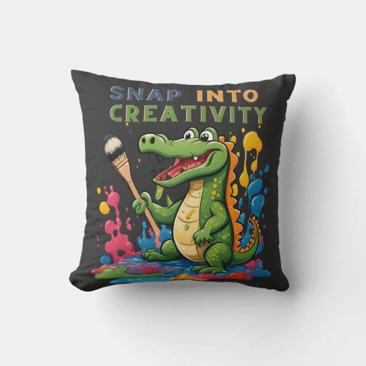 Cartoon alligator painting - snap into creativity クッション (正面)