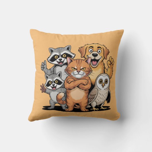 Cartoon Animal Friends Team Illustration クッション (裏面)