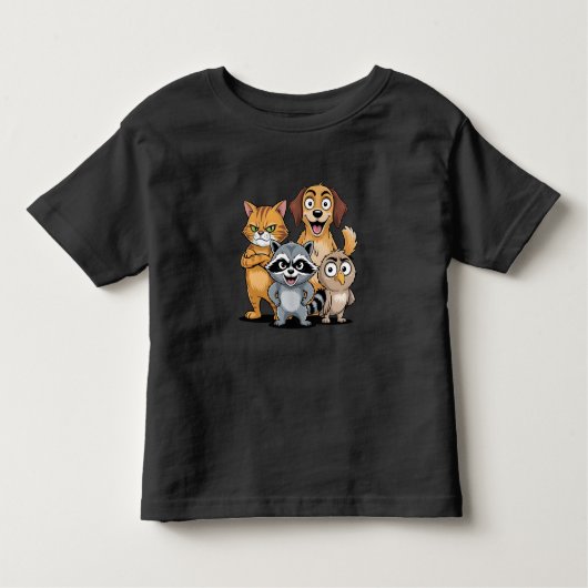 Cartoon Animal Friends Team Illustration トドラーTシャツ (正面)