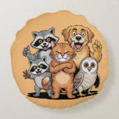 Cartoon Animal Friends Team Illustration ラウンドクッション (裏面)