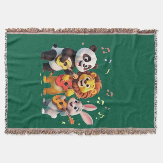 🎵 Cartoon Animal Music Party – Fun & Cute Musical スローブランケット (正面)