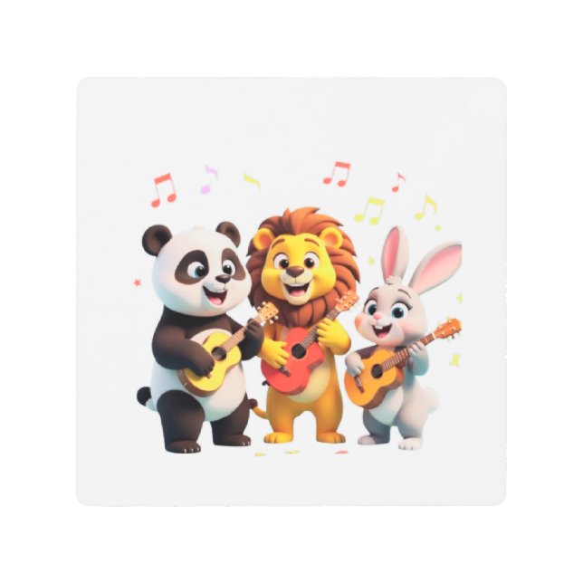 🎵 Cartoon Animal Music Party – Fun & Cute Musical メタルプリント (正面)