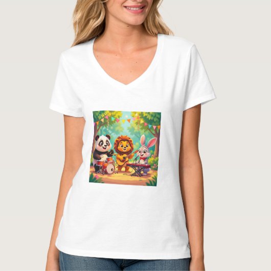 🎵 Cartoon Animal Music Party – Fun & Cute Musical Tシャツ (正面)