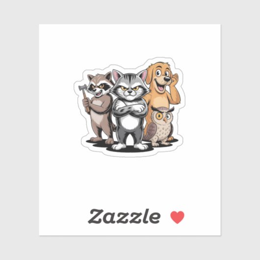 Cartoon Animal Team Character Illustration シール (シート)