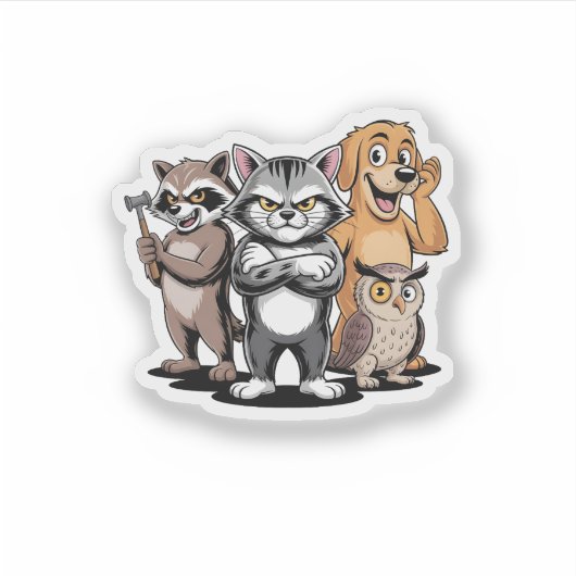 Cartoon Animal Team Character Illustration シール (正面)