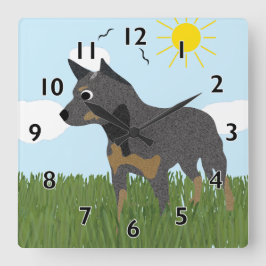 Cartoon Australian Catclo Dog Clock スクエア壁時計