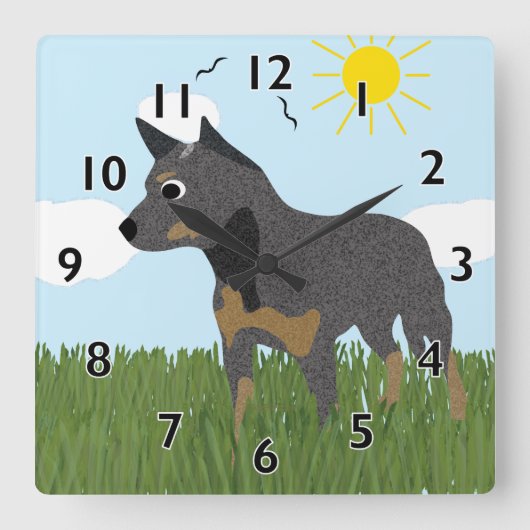 Cartoon Australian Catclo Dog Clock スクエア壁時計 (正面)