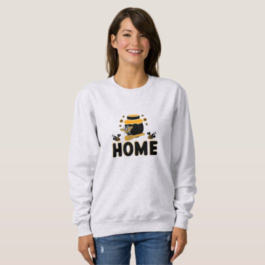 Cartoon Bee and Honey Jar "HOME" T-Shirt スウェットシャツ (正面フル)